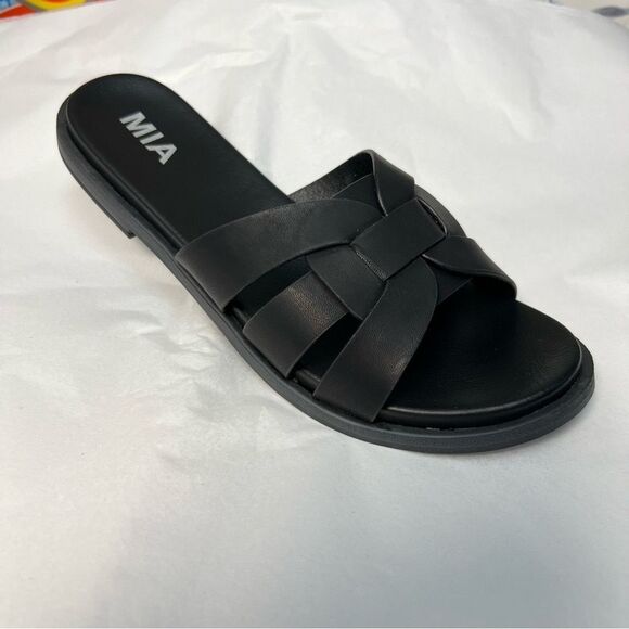 Mia MH2713 Poliana black vegan leather slides NWT size 8 New in Box - Picture 1 of 9
